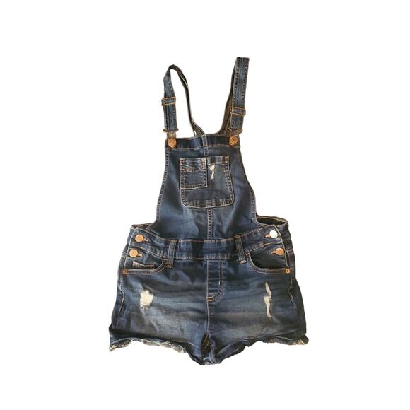 Justice Other - Girls Justice Size 12 Denim Jean Shortalls Overalls Distressed, Medium Wash, EUC